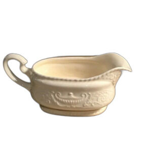 Vintage Adam Antique Steubenville Gravy Boat Cream White Embossed Serving Dish